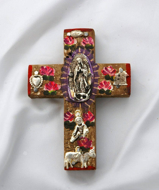 Traditional Milagros Wooden Wall Cross Accent