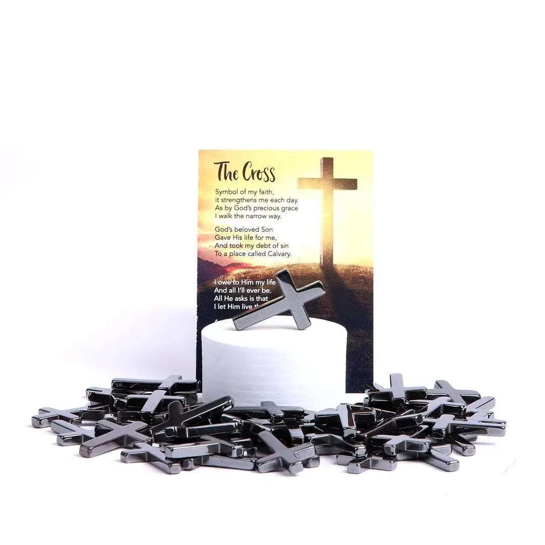 Hematite Pocket Cross W/ Card