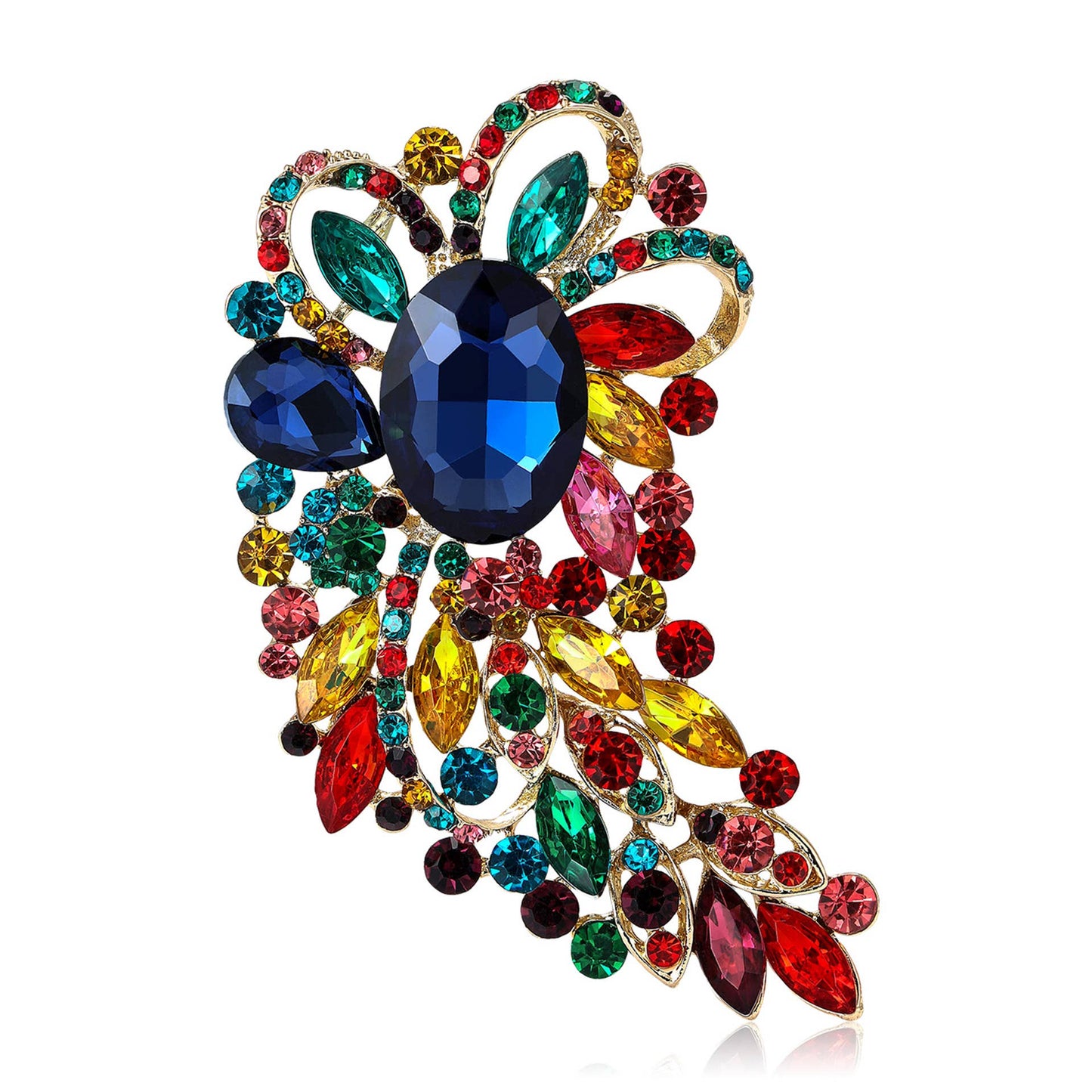 Large Rhinestone Leaf Oval Brooch Pin