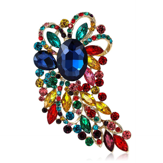 Large Rhinestone Leaf Oval Brooch Pin