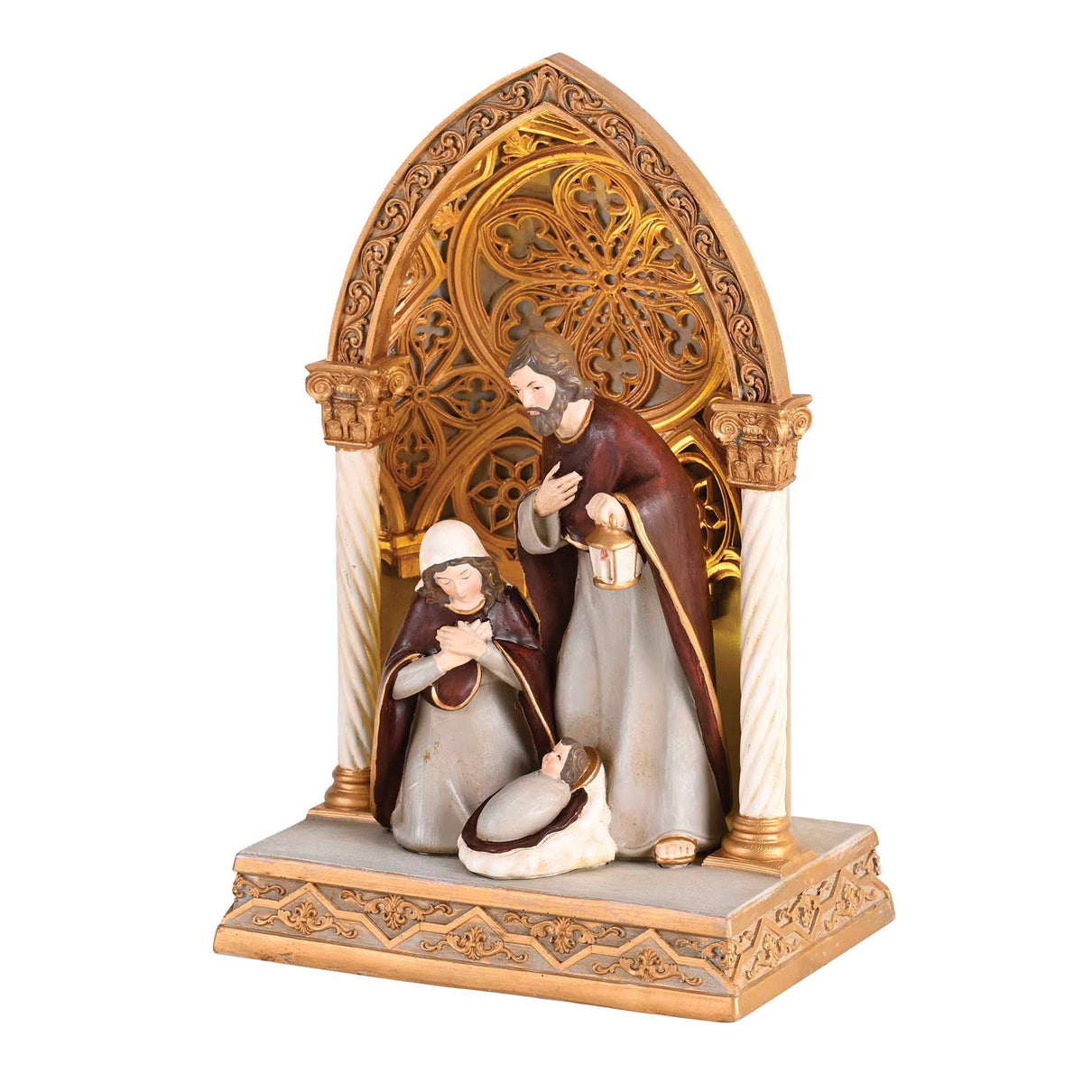 Nativity Lighted Holy Family Gold 9.5H