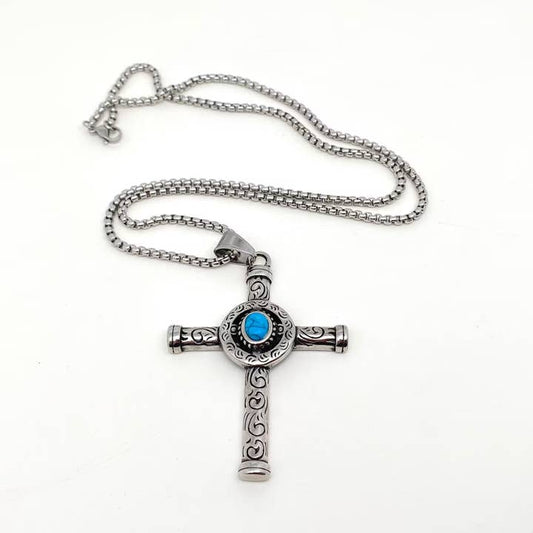 Turquoise Stainless Steel Cross Pendant 60MM Sale