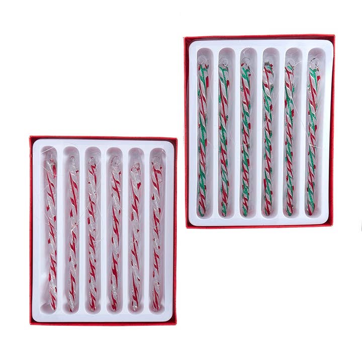 Glass Red, White & Green Icicle Ornaments, 6-Piece Box