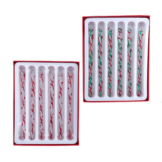 Glass Red, White & Green Icicle Ornaments, 6-Piece Box