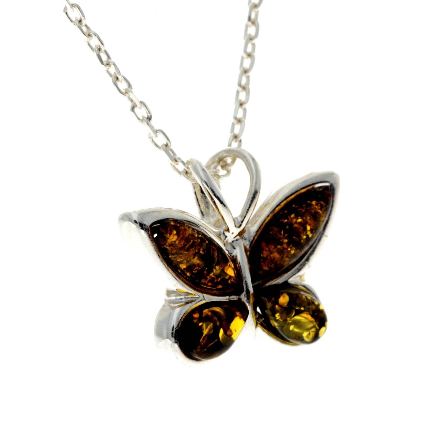 925 Sterling Silver & Baltic Amber Small Butterfly Pendant