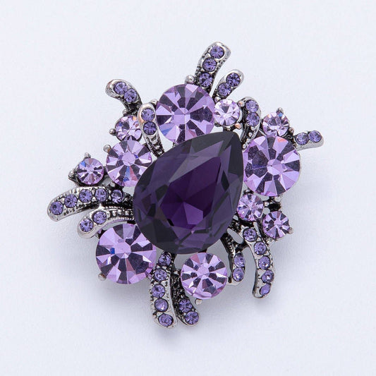 Vintage Antique Silver Brooch Purple Amethyst Crystal Pin
