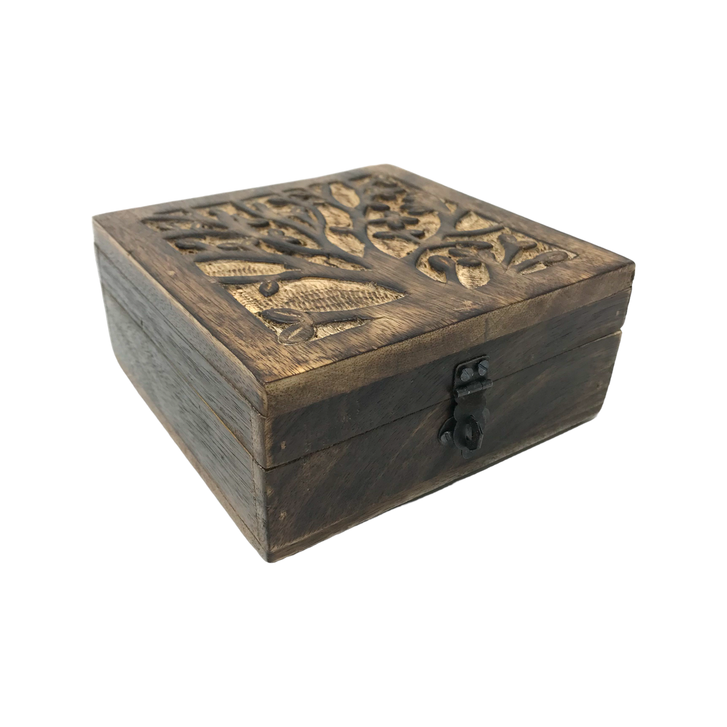 Hand-Carved Wood "Tree of Life" Hinged BOX ONLY Family Gift Clearance