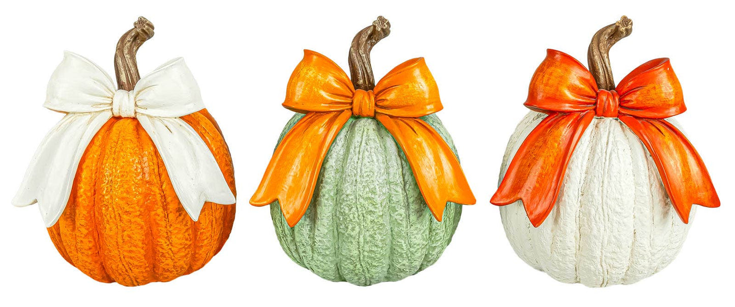 8" Tall Pumpkin with Fall Bow