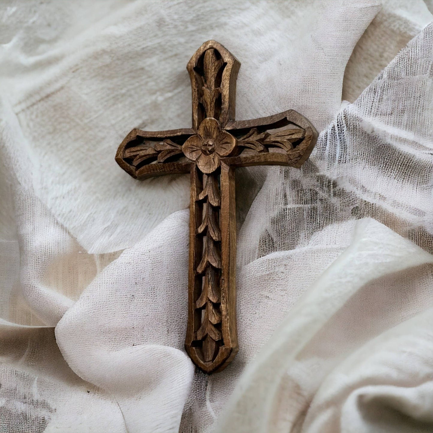 Rosemary Hand Carved Wood Wall Cross Clearance