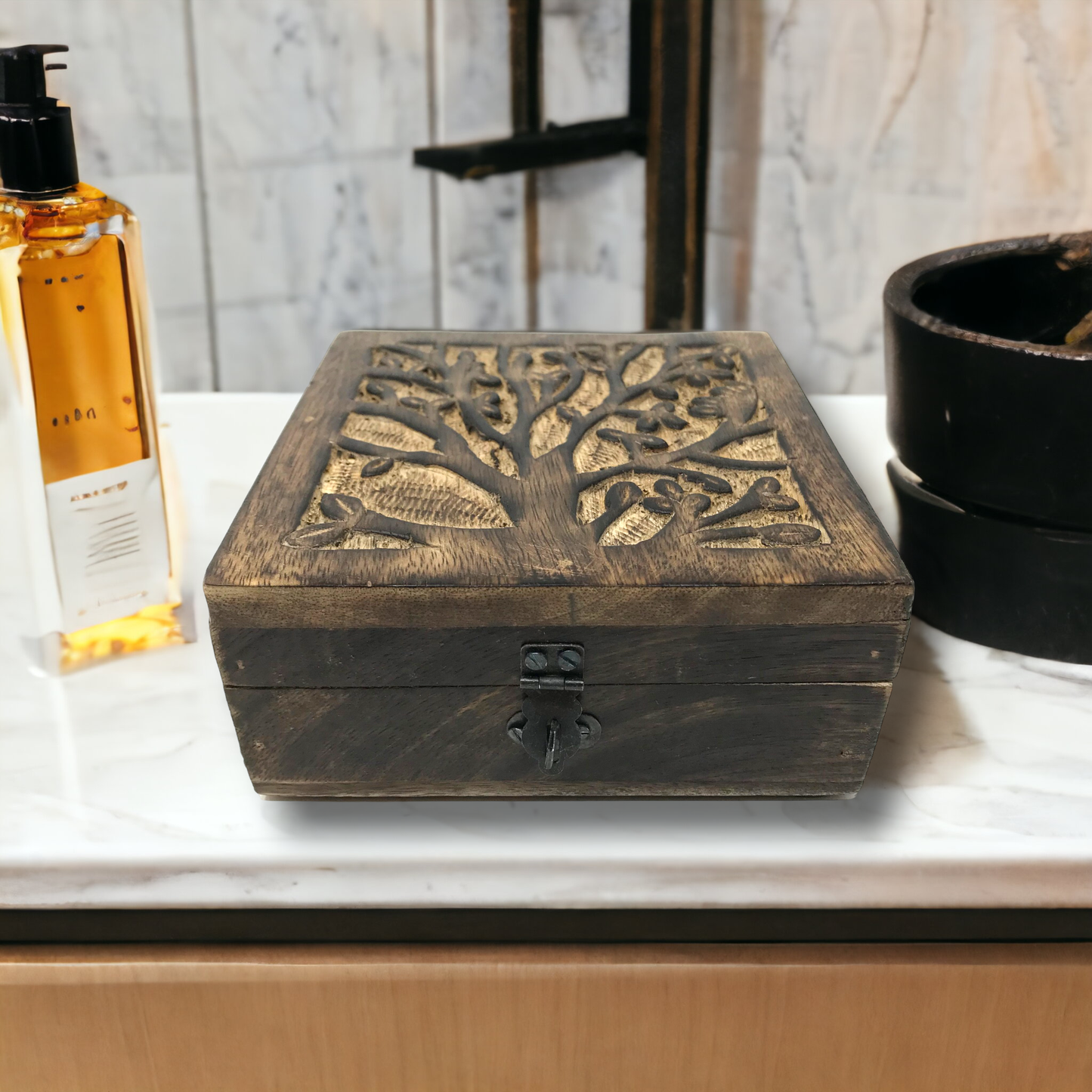 Hand-Carved Wood "Tree of Life" Hinged BOX ONLY Family Gift Clearance