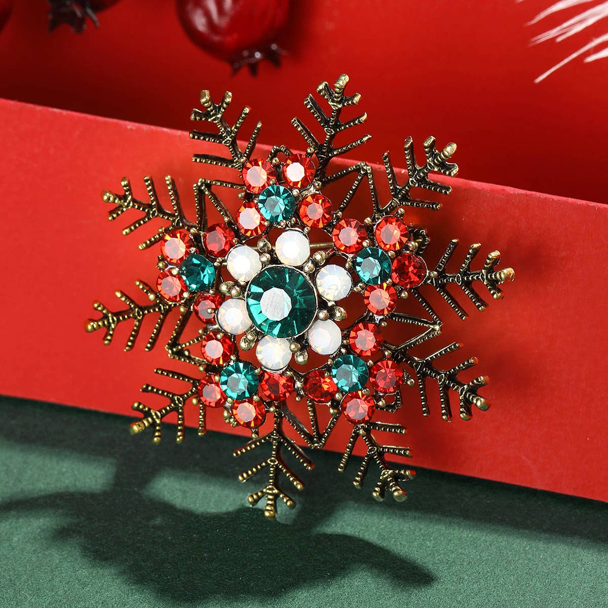 Vintage Rhinestone Snowflake Brooch, Christmas / Winter Pin