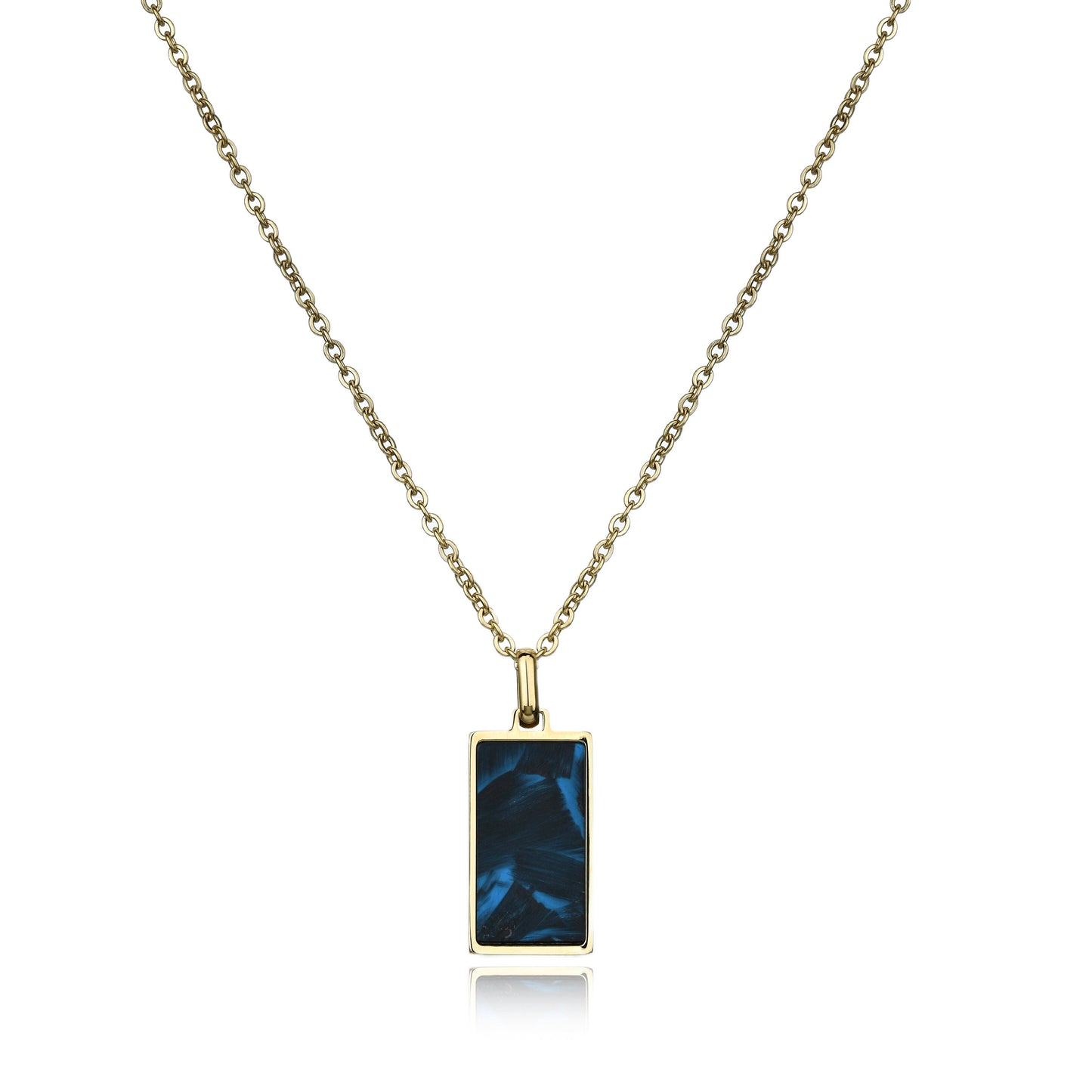 14K Gold Tag Pendant with Blue Carbon Fiber