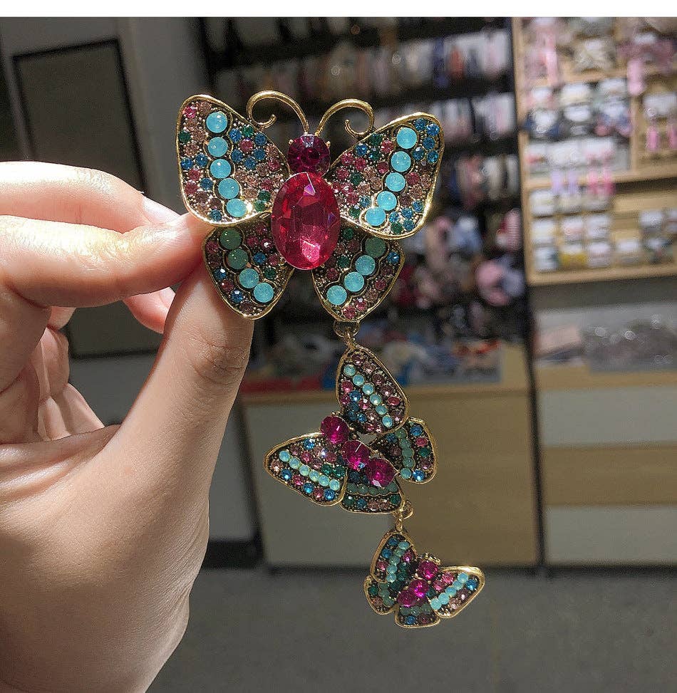 Butterfly Chain Rhinestone Pin PA3914