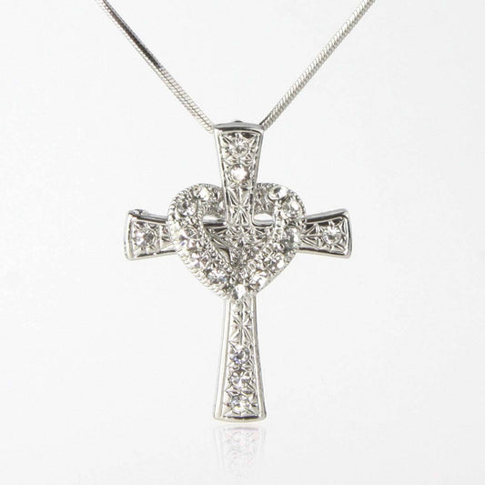 Clear Crystals Cross & Heart Necklace