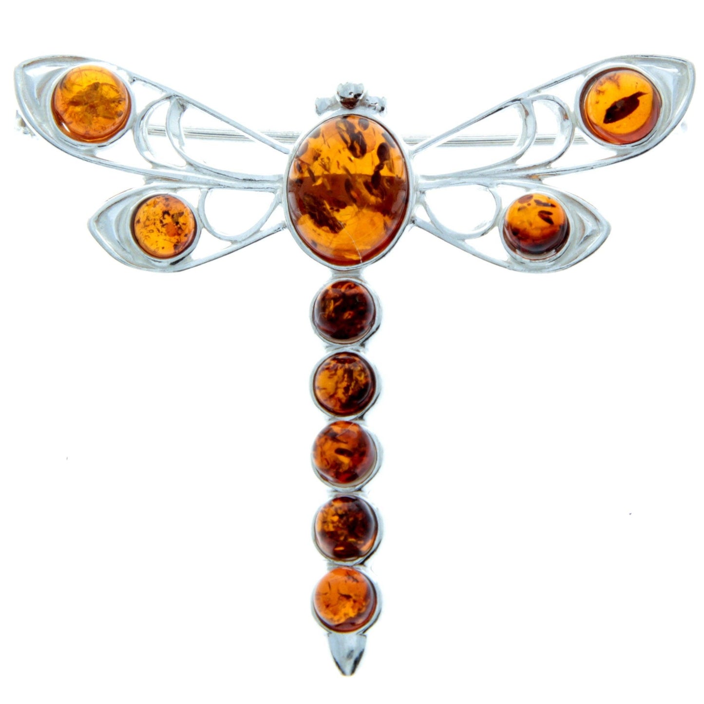 925 Sterling Silver & Baltic Amber Dragonfly Butterfly Brooch