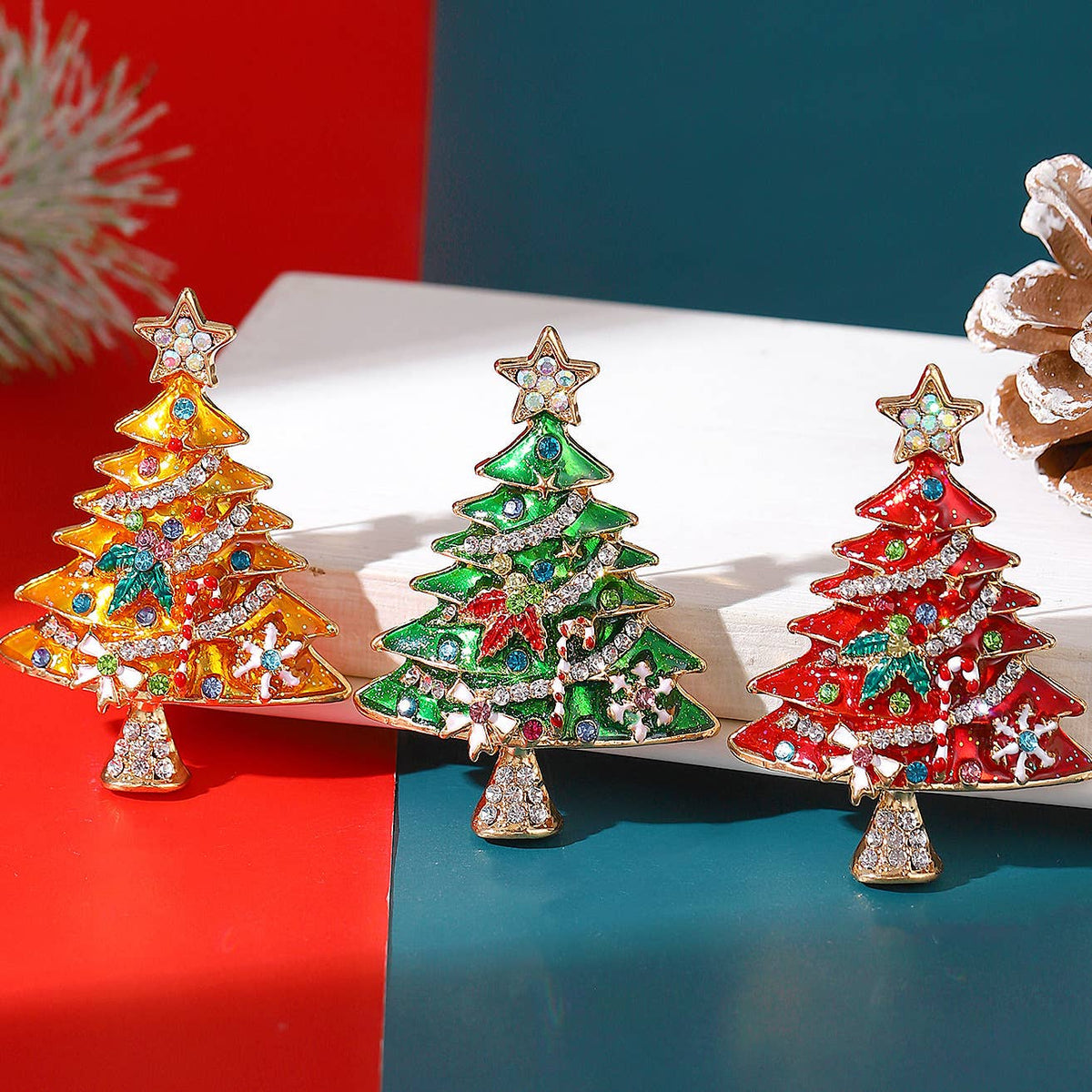 Colorful Enamel Christmas Tree Brooch - Festive Holiday Pin