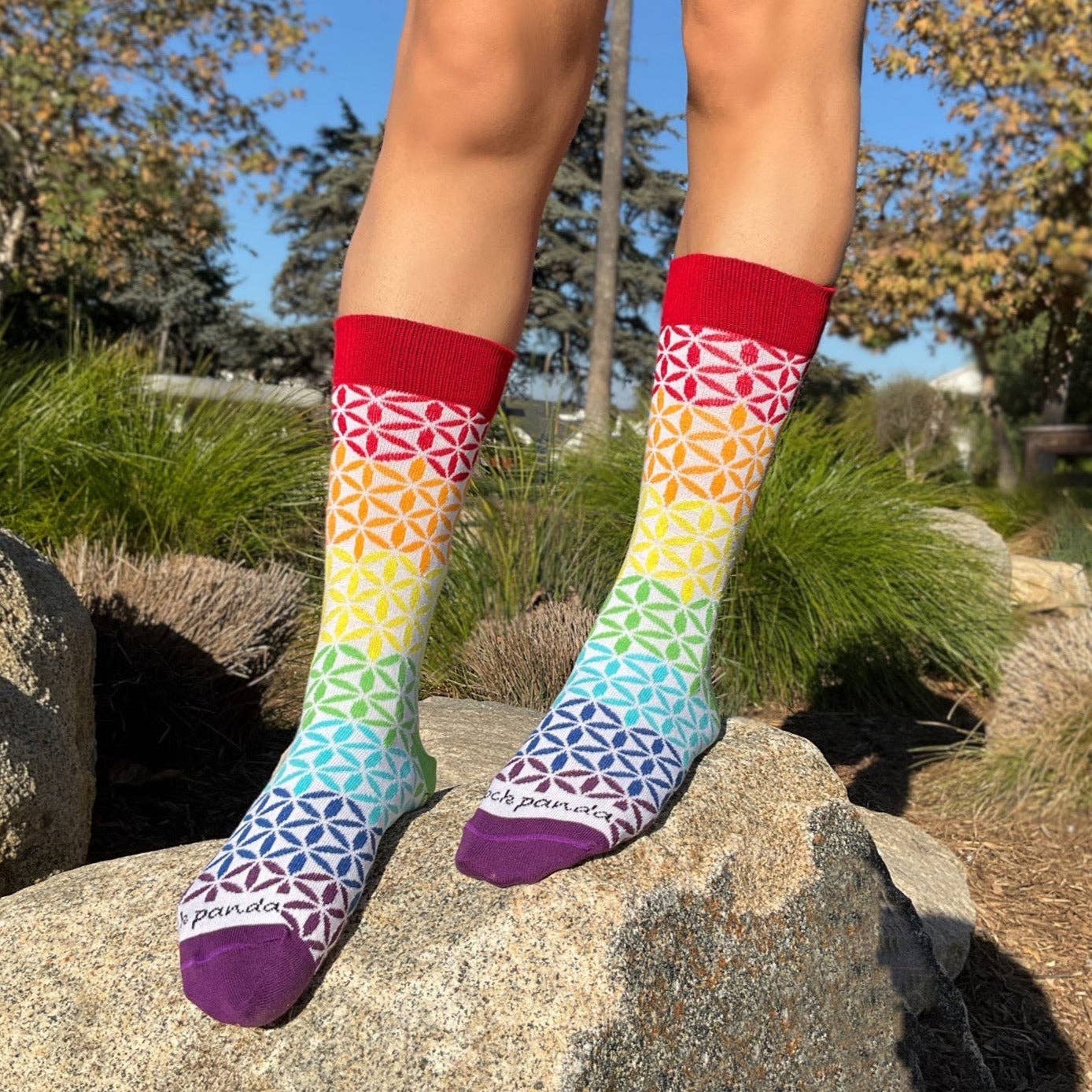 Rainbow Flower Pattern Socks