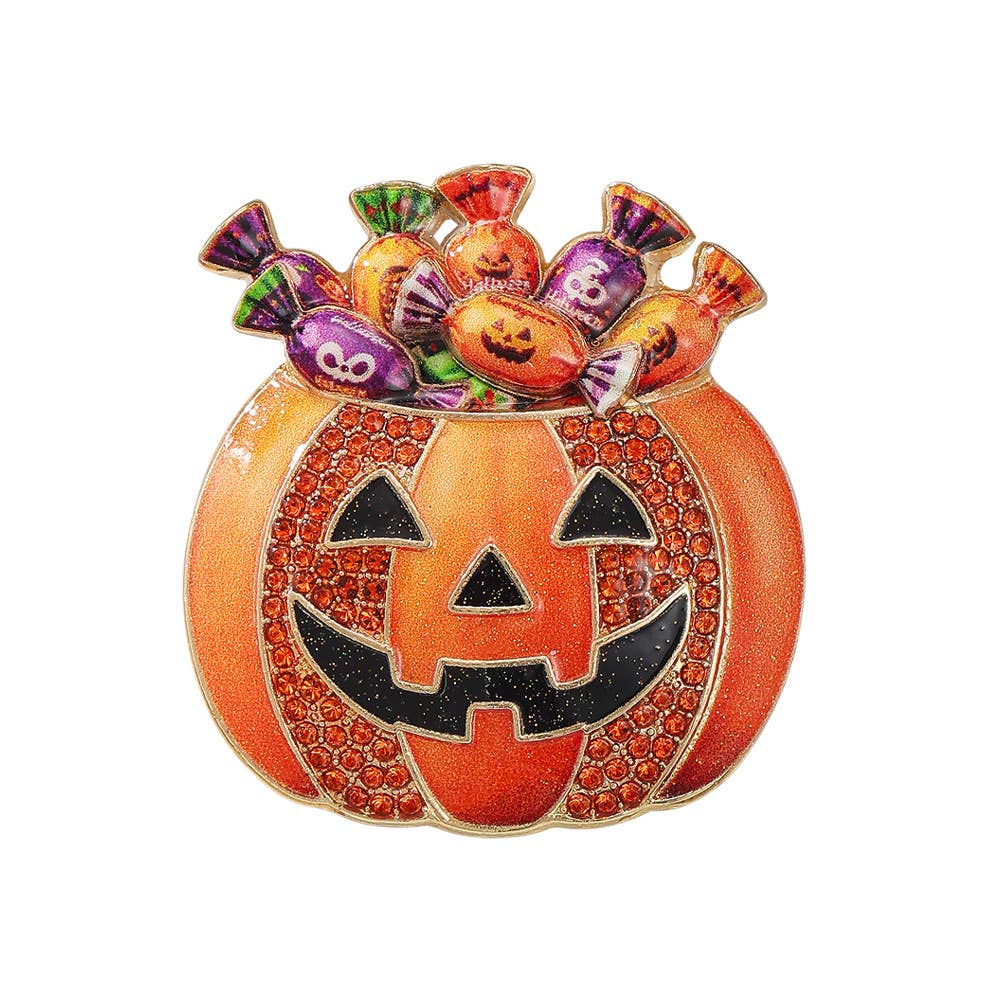 Halloween Pumpkin Candy Bucket Enamel Brooch