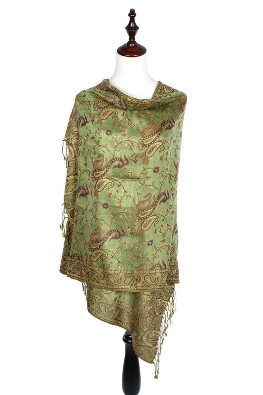 Paisly Print Pashmina Shawl Scarf - Green