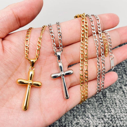 FGS - 18K Gold Plated SS Glossy Cross Charm Necklace