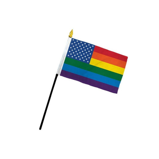 Rainbow US Stars 4x6in Stick Flag