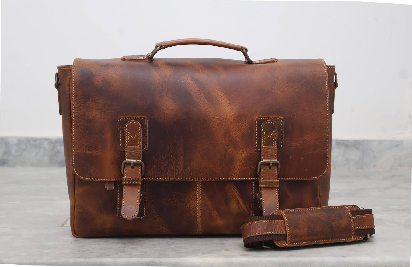 Buffalo Leather Satchel Messenger Bag Vintage Laptop Bag