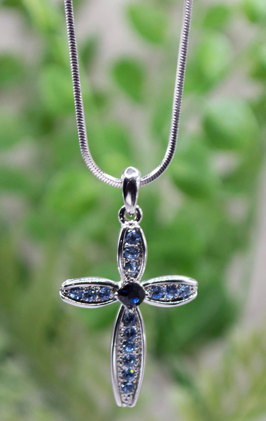 Blue Crystals Cross Necklace