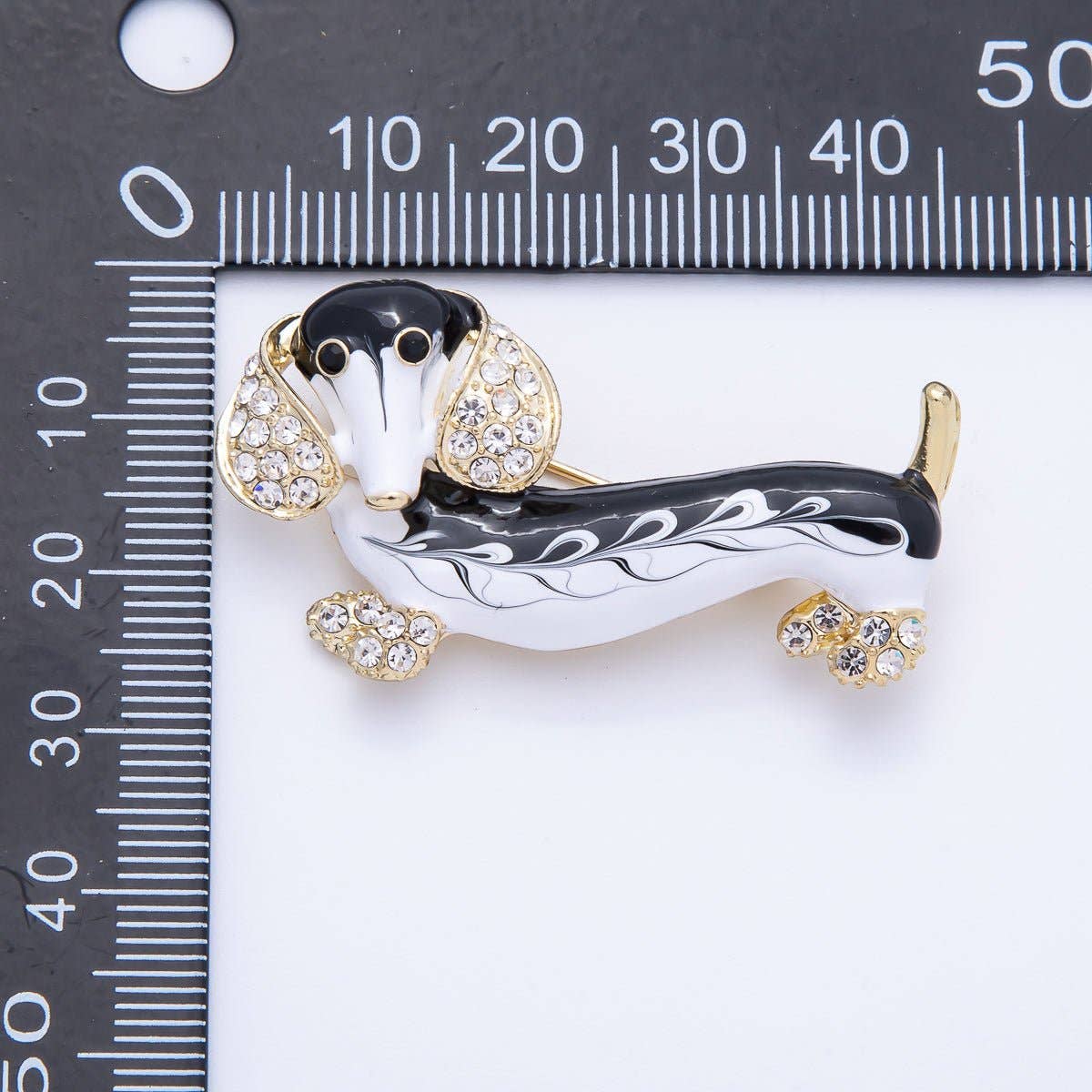 Vintage Gold 44.2mm x 24.2mm Micro Paved CZ Dachshund Wiener Dog Puppy Pet Brooch Pin