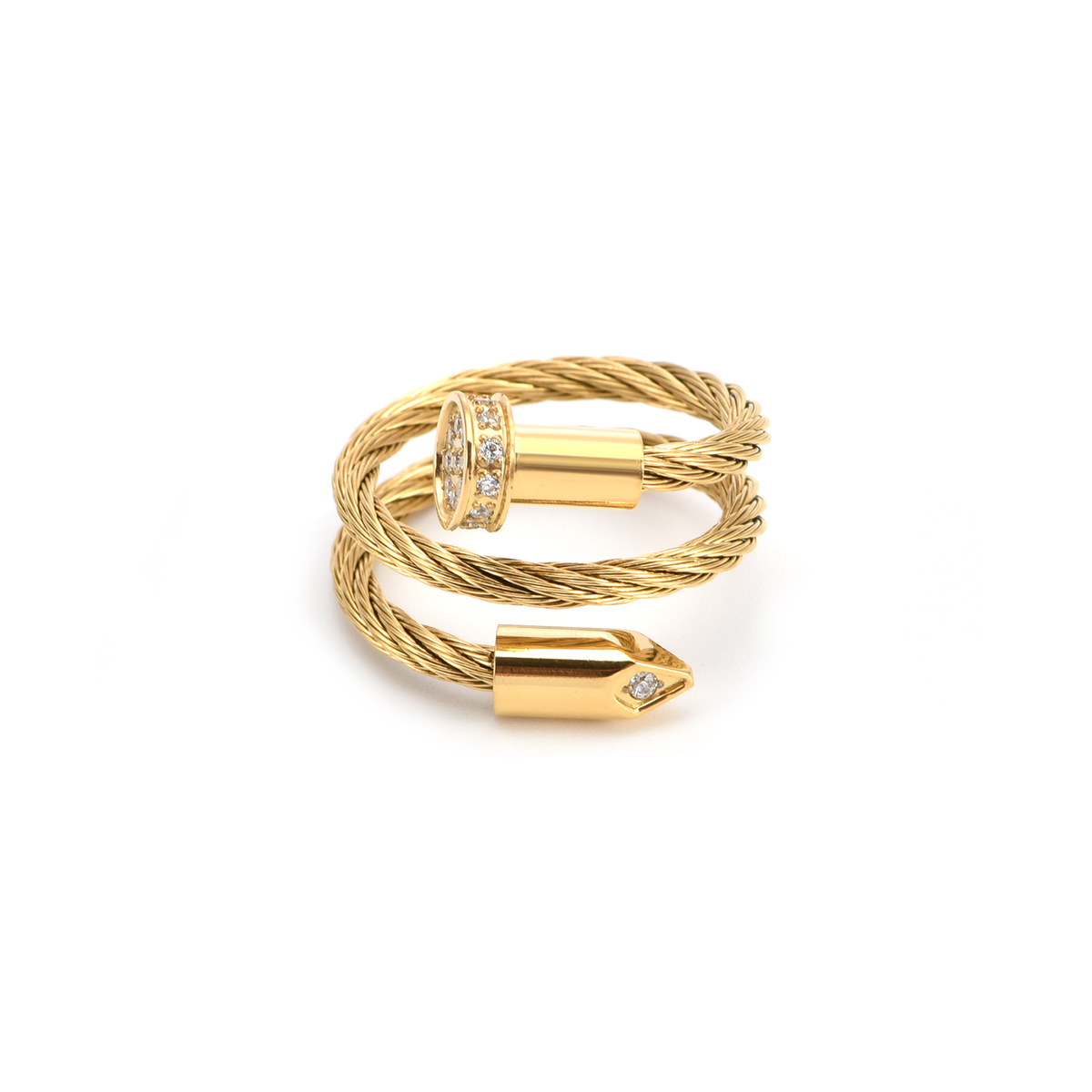 Gold Pavé Pointe Cable  Adjustable Ring