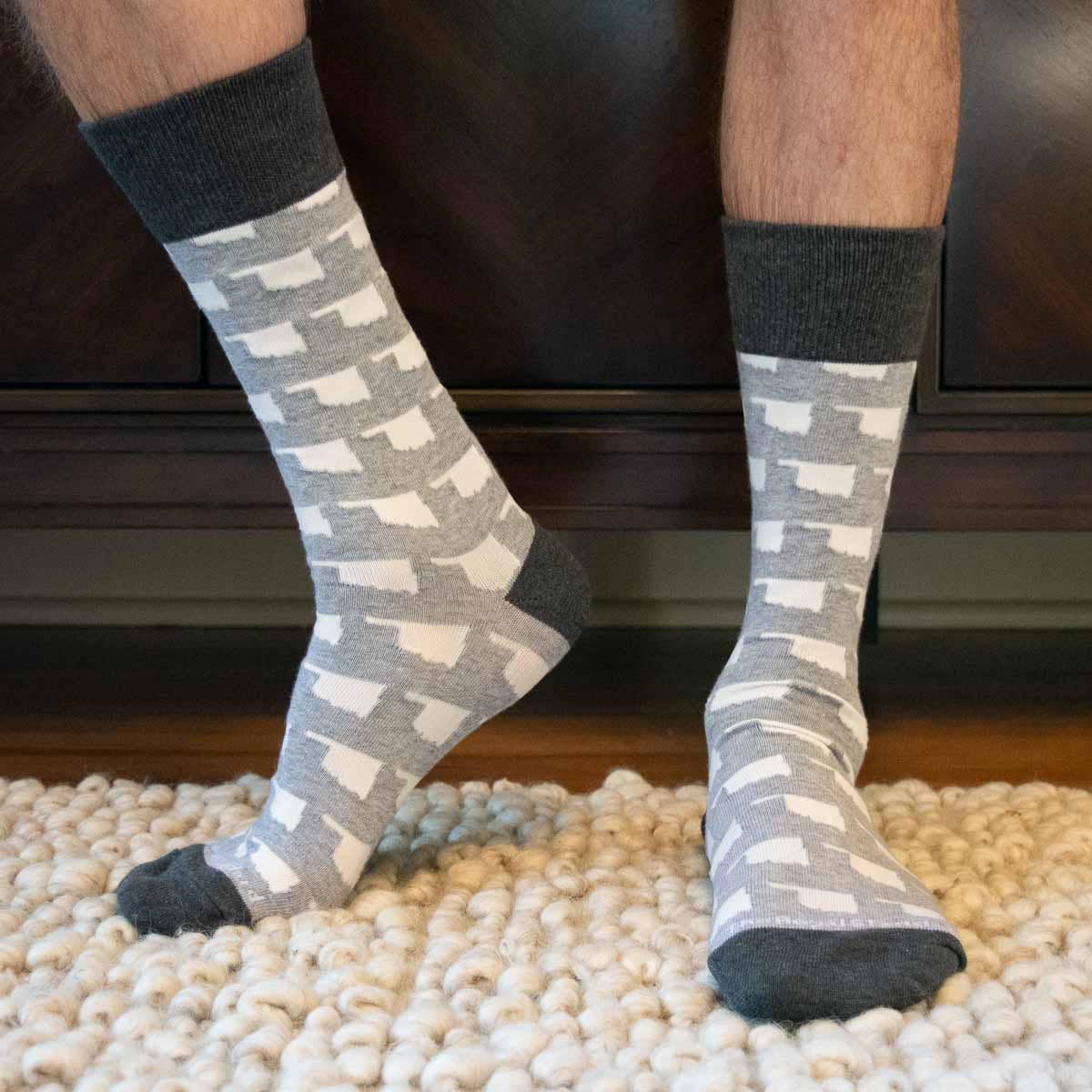 Men's Oklahoma Pride Socks   Gray/White   One Size