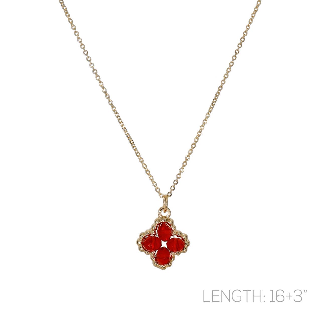 Red Bead Clover Necklace Sale