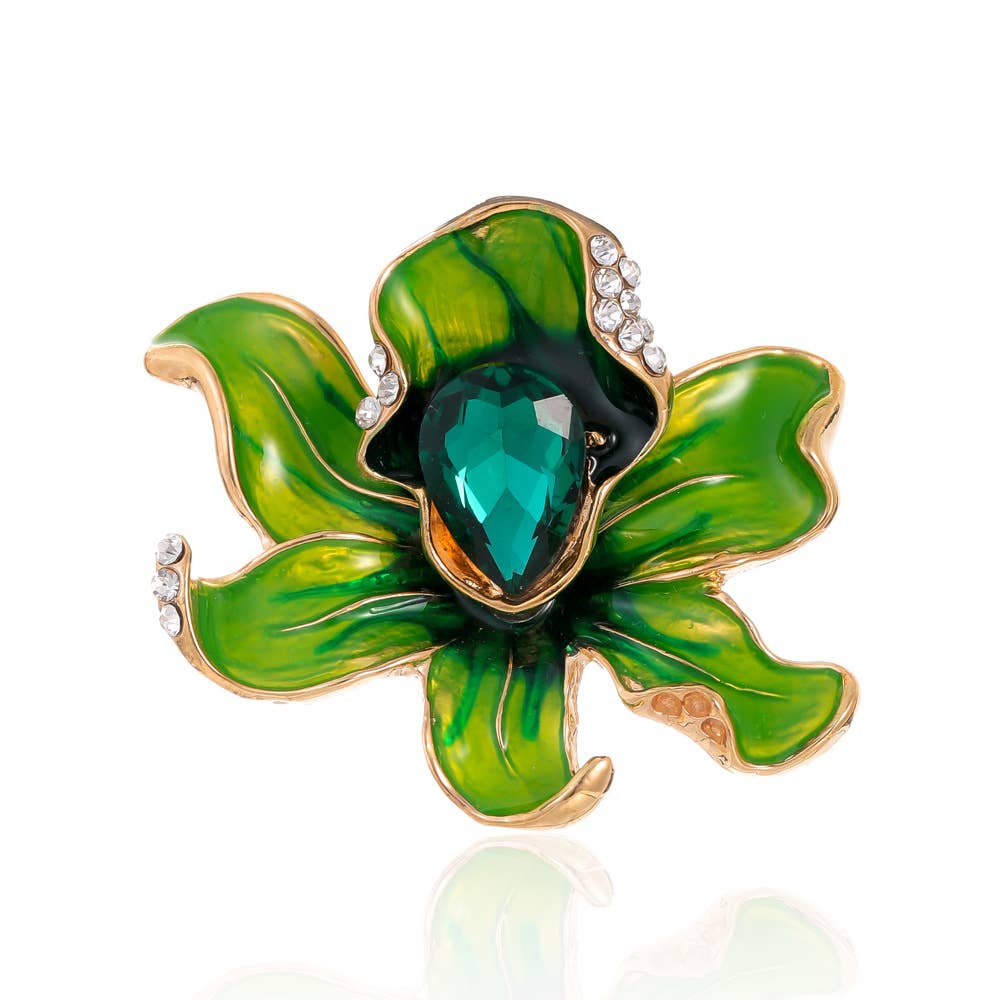 Orchid Flower Rhinestone Enamel Brooch Pin