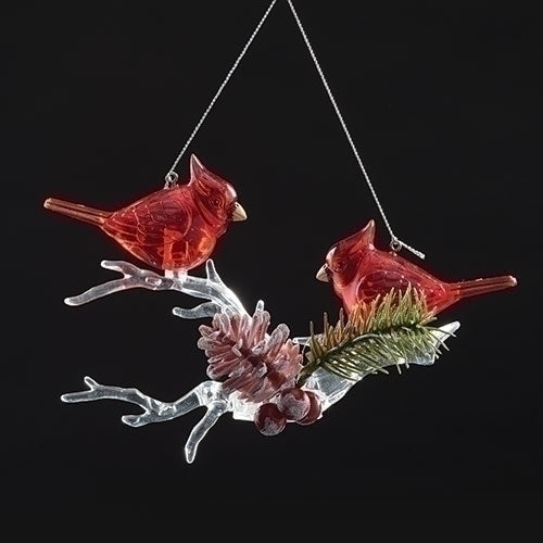5"H Two Cardinals On Branch Ornament