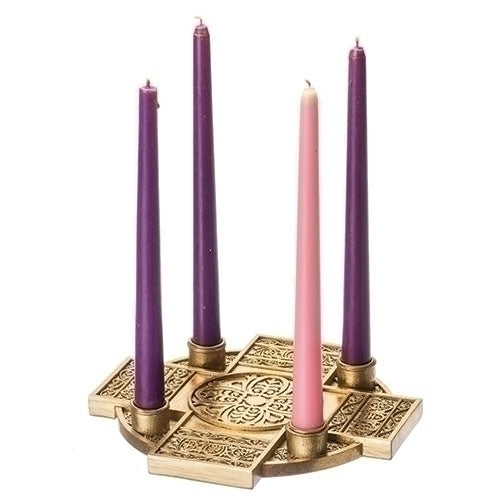 9"D Cross Advent Candle Holder Gold Finish