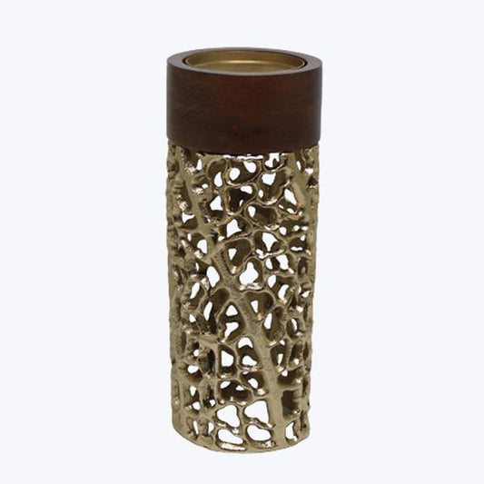 Metal Candle Pillar Gold 10"