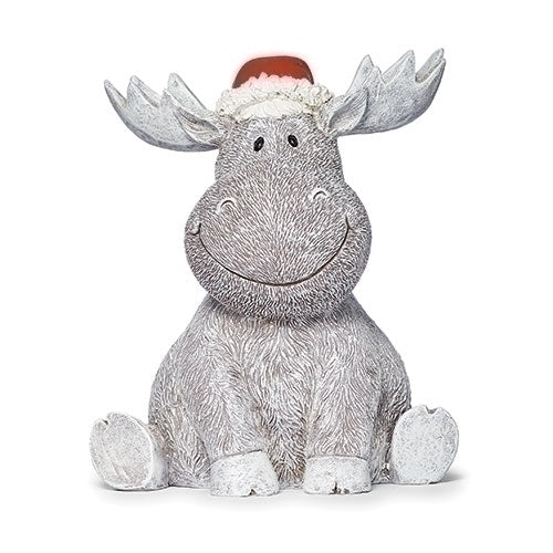 9"H Moose Pudgy Pal Statue Garden W/Santa Hat