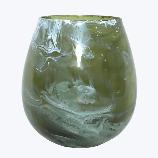 Glass Green Marble Pattern Medium Votive Clearance