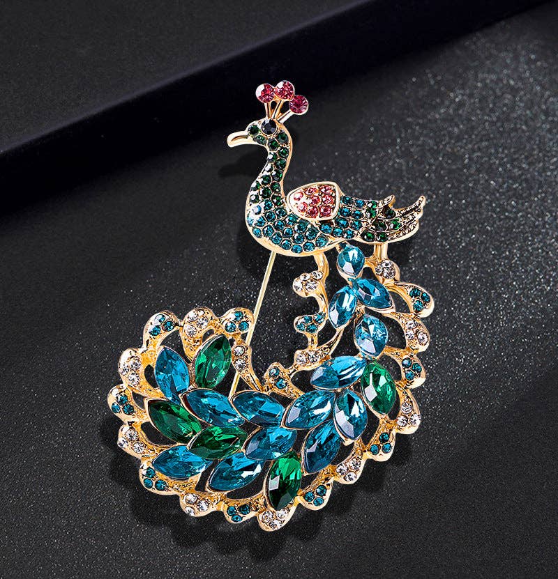 Peacock Rhinestone Brooch