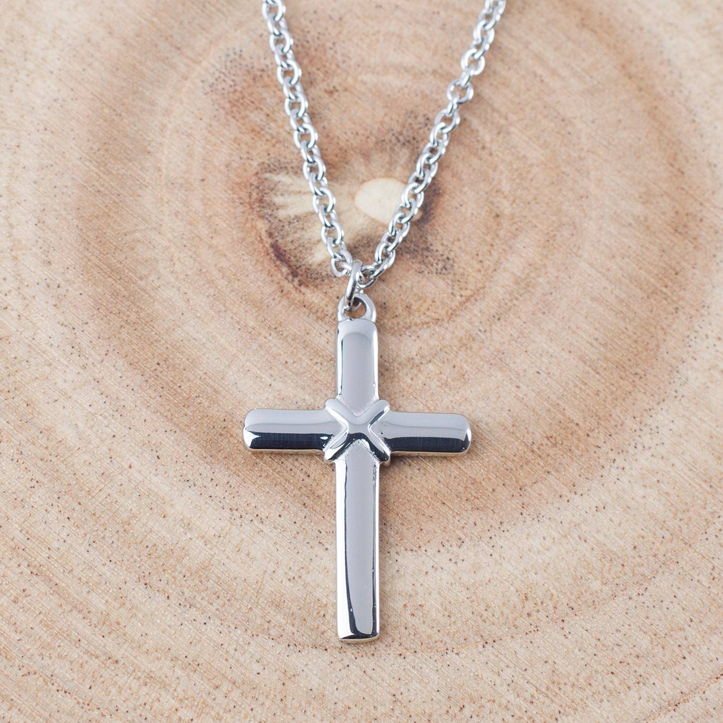 Polished Stainless Steel Cross Necklace
