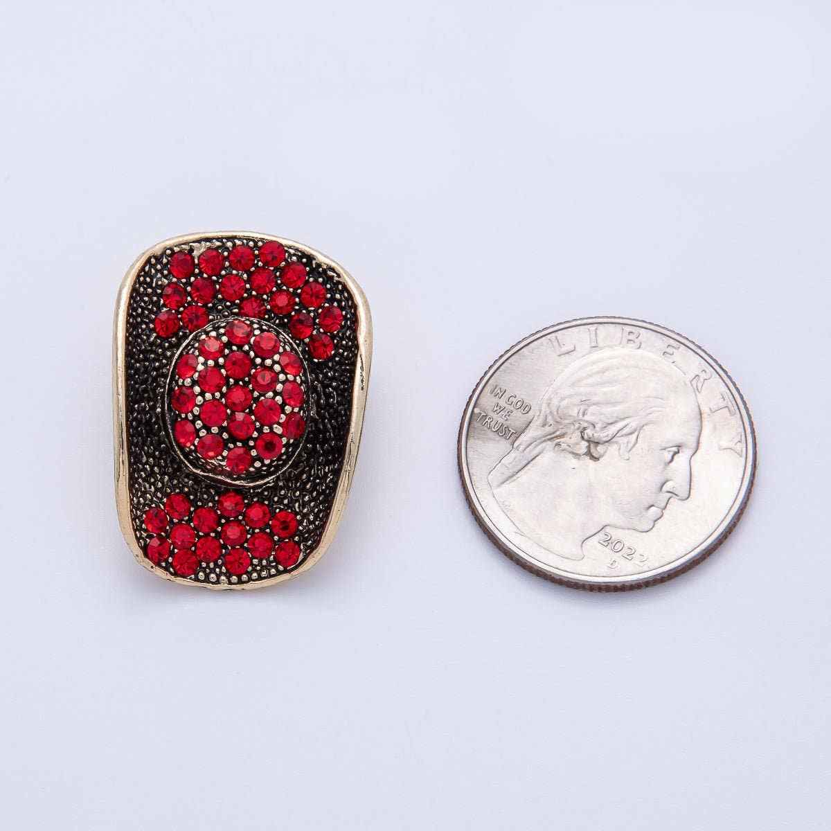 Gold 29.5mm x 21mm Red-Black Cowboy Hat Pin Brooch