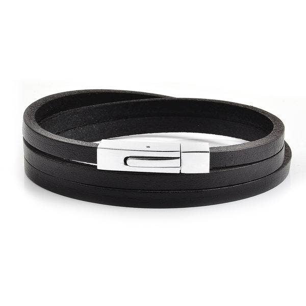 Stainless Steel Clasp Leather Wrap Bracelet