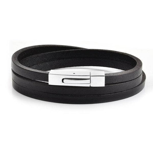 Stainless Steel Clasp Leather Wrap Bracelet