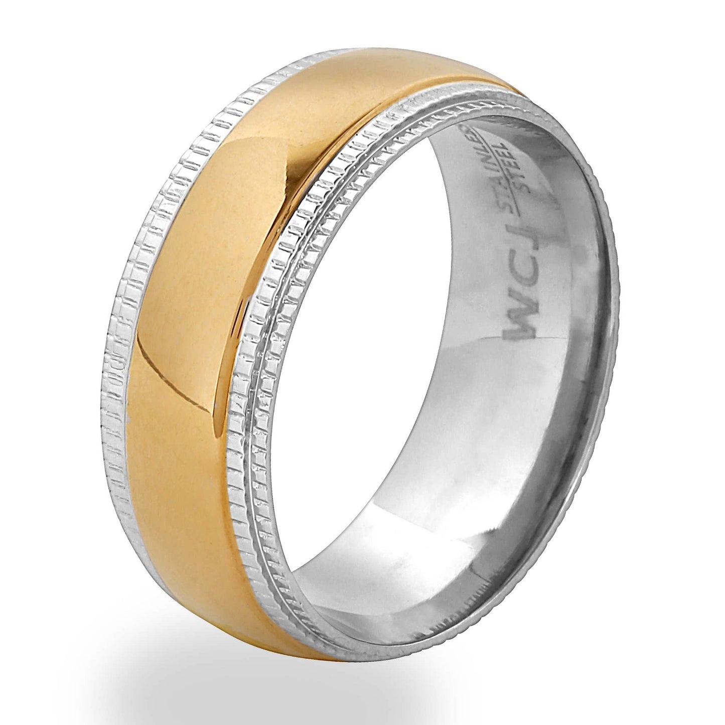Two Tone Gold Plated Stainless Steel Ridged Edges Ring