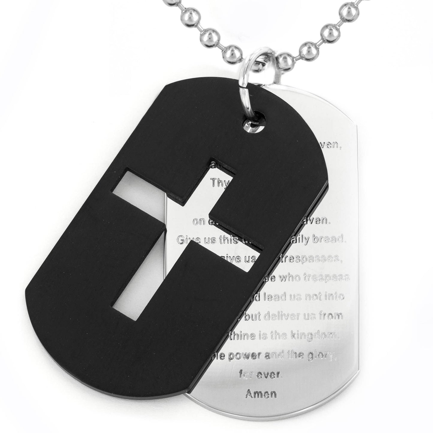Lord's Prayer and Cross Double Dog Tag Pendant