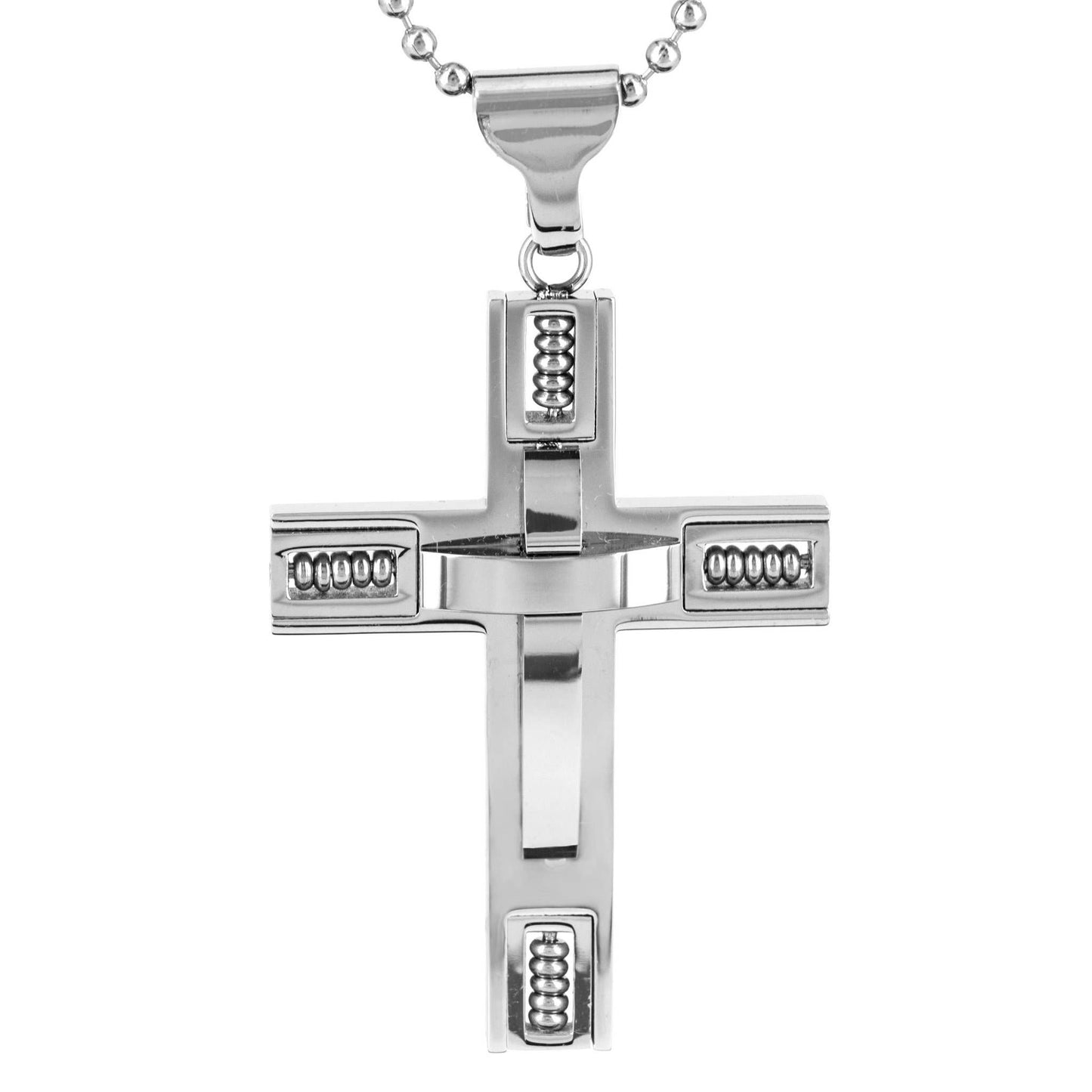 Stainless Steel 3D Beaded Cross Pendant Necklace