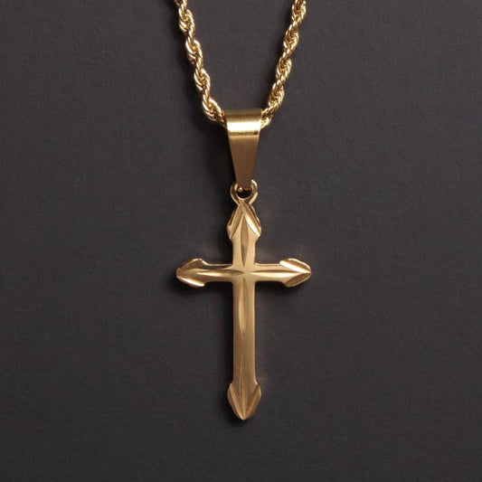 Gold Plated Cross Necklace with Rope Chain