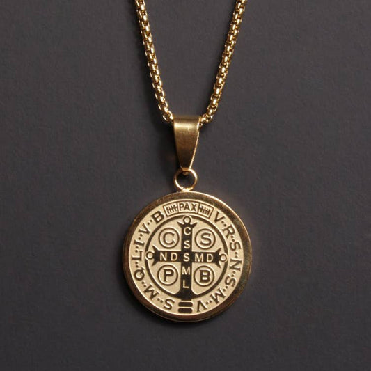 Gold Plated St. Benedict Medal Necklace