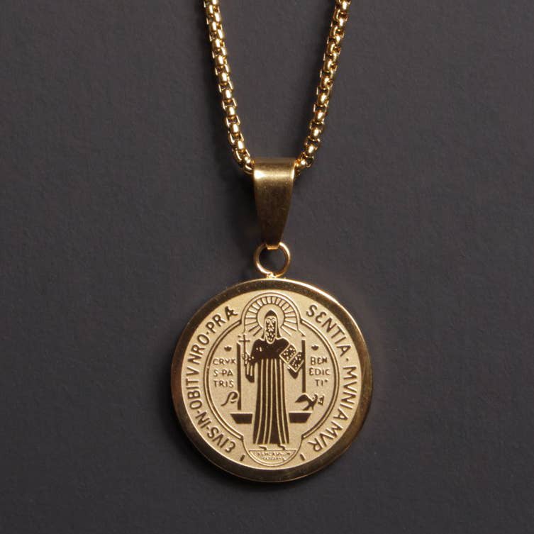 Gold Plated St. Benedict Medal Necklace