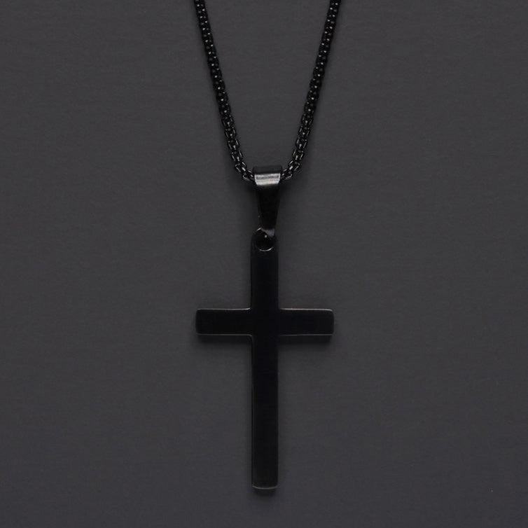 Large Black Cross Necklace 20"