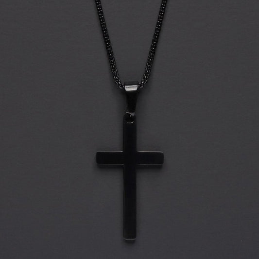Large Black Cross Necklace 20"